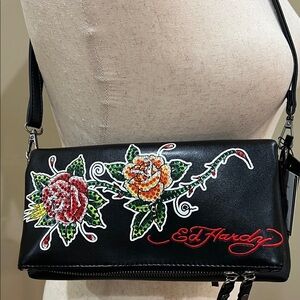 Ed Hardy | Black Crossbody Bag w/ Dual Openings